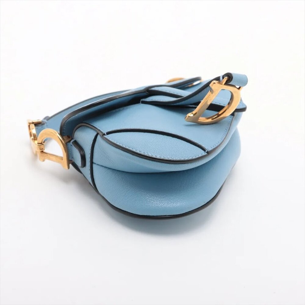 Sold Out Christian Dior Saddle Bag Leather 2 Way Handbag Blue - Picture 4 of 14
